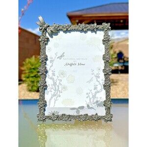 VTG Sheffield Home Flowers & Dragonfly Silver Pewter Finish Picture Frame 5X7
